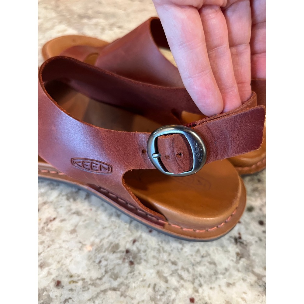 Keen Lana Cross Strap Sandals Brown Leather Slingback Flat 1022582 Womens 9 - Picture 5 of 6